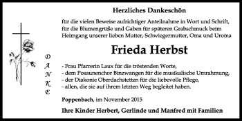 Traueranzeige von Frieda Herbst von Rothenburg