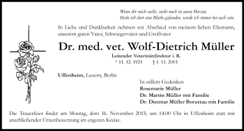 Traueranzeige von Wolf-Dietrich Müller von Neustadt/ Scheinfeld/ Uffenheim