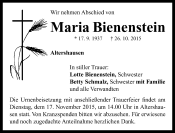 Traueranzeige von Maria Bienenstein von Neustadt/ Scheinfeld/ Uffenheim