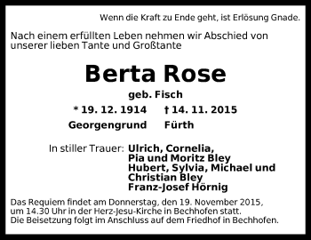 Traueranzeige von Berta Rose von Dinkelsbühl/ Feuchtwangen