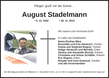 Traueranzeige von August Stadelmann von Dinkelsbühl/ Feuchtwangen