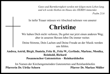 Traueranzeige von Christine Hofmann-Kloha von Neustadt/ Scheinfeld/ Uffenheim