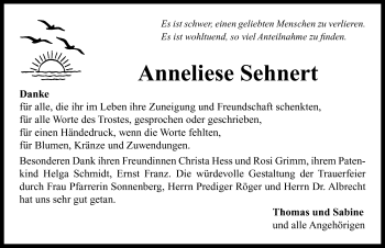 Traueranzeige von Anneliese Sehnert von Neustadt/ Scheinfeld/ Uffenheim