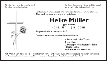 Traueranzeige von Heike Müller von Ansbach