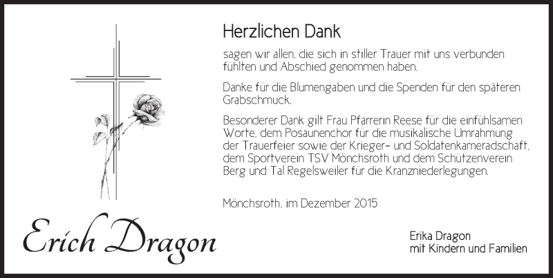  Traueranzeige für Erich Dragon vom 05.12.2015 aus Dinkelsbühl/ Feuchtwangen