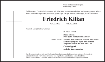 Traueranzeige von Friedrich Kilian von Ansbach