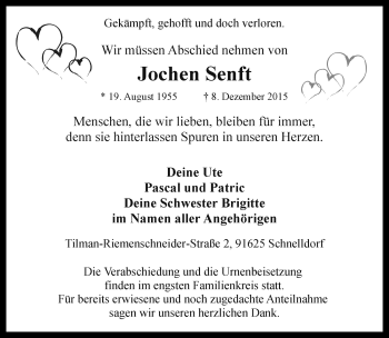 Traueranzeige von Jochen Senft von Rothenburg