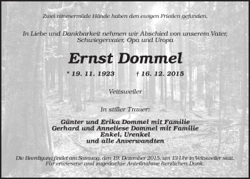 Traueranzeige von Ernst Dommel von Dinkelsbühl/ Feuchtwangen