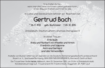 Traueranzeige von Gertrud Bach von Dinkelsbühl/ Feuchtwangen