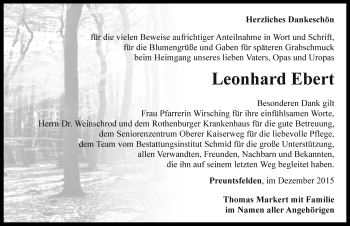 Traueranzeige von Leonhard Ebert von Rothenburg