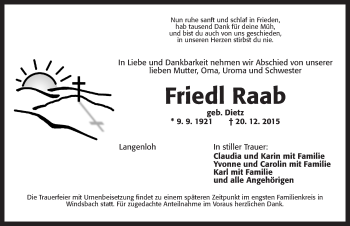 Traueranzeige von Friedl Raab von Ansbach