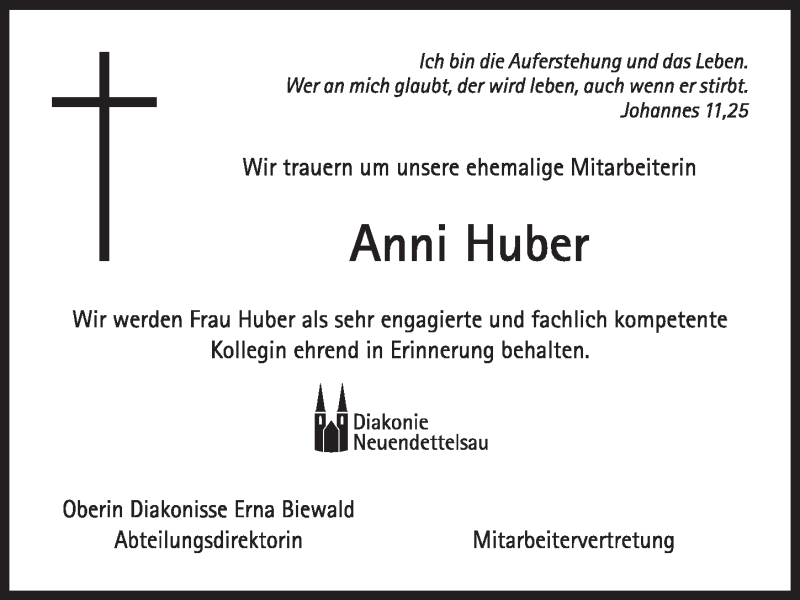  Traueranzeige für Anni Huber vom 19.12.2015 aus Ansbach