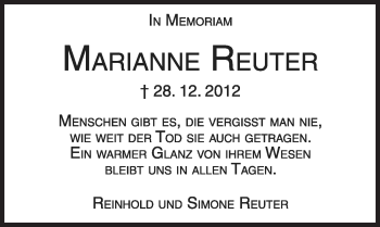 Traueranzeige von Marianne Reuter von Ansbach