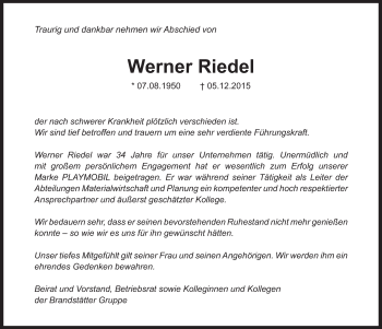 Traueranzeige von Werner Riedel von Gesamtausgabe