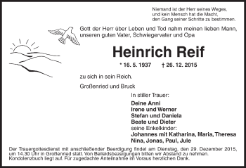 Traueranzeige von Heinrich Reif von Dinkelsbühl/ Feuchtwangen