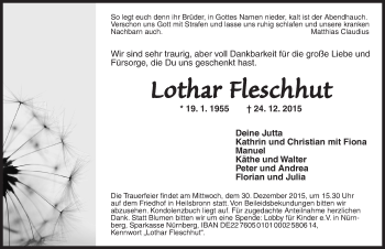 Traueranzeige von Lothar Fleschhut von Ansbach