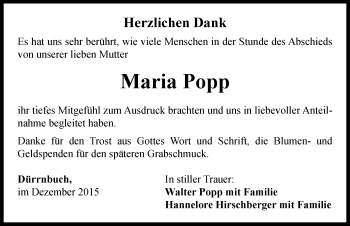 Traueranzeige von Maria Popp von Neustadt/ Scheinfeld/ Uffenheim