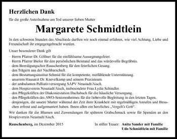 Traueranzeige von Margarete Schmidtlein von Neustadt/ Scheinfeld/ Uffenheim