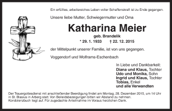 Traueranzeige von Katharina Meier von Dinkelsbühl/ Feuchtwangen