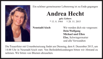 Traueranzeige von Andrea Hecht von Neustadt/ Scheinfeld/ Uffenheim