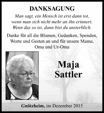 Traueranzeige von Maja Sattler von Neustadt/ Scheinfeld/ Uffenheim