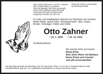 Traueranzeige von Otto Zahner von Dinkelsbühl/ Feuchtwangen