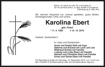 Traueranzeige von Karolina Ebert von Dinkelsbühl/ Feuchtwangen