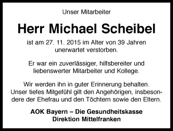 Traueranzeige von Michael Scheibel von Neustadt/ Scheinfeld/ Uffenheim