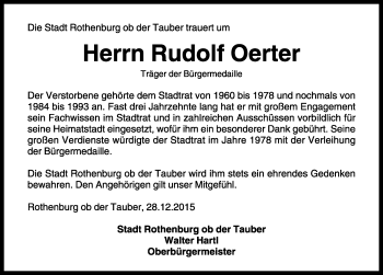 Traueranzeige von Rudolf Oerter von Rothenburg