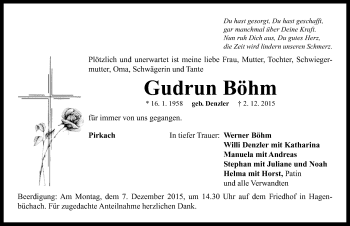 Traueranzeige von Gudrun Böhm von Neustadt/ Scheinfeld/ Uffenheim