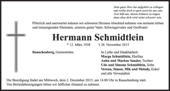 Traueranzeige von Hermann Schmidtlein von Neustadt/ Scheinfeld/ Uffenheim