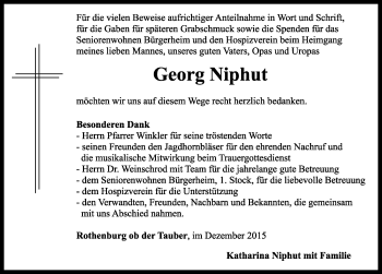 Traueranzeige von Georg Niphut von Rothenburg