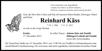 Traueranzeige von Reinhard Käss von Neustadt/ Scheinfeld/ Uffenheim