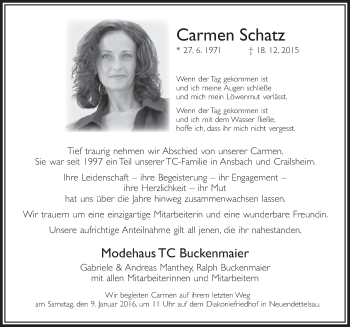 Traueranzeige von Carmen Schatz von Gesamtausgabe