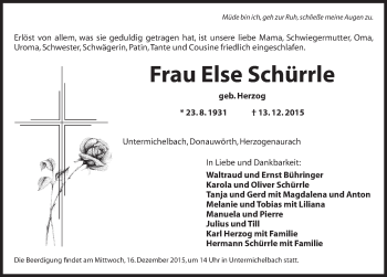 Traueranzeige von Else Schürrle von Dinkelsbühl/ Feuchtwangen