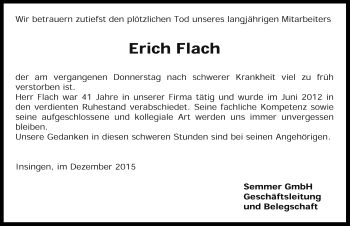 Traueranzeige von Erich Flach von Dinkelsbühl/ Feuchtwangen