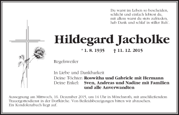 Traueranzeige von Hildegard Jacholke von Dinkelsbühl/ Feuchtwangen