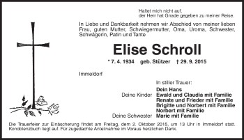 Traueranzeige von Elise Schroll von Ansbach