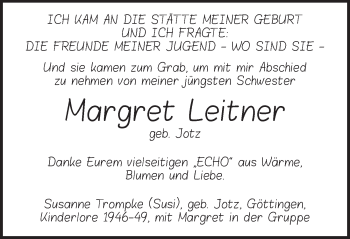 Traueranzeige von Margret Leitner von Dinkelsbühl/ Feuchtwangen