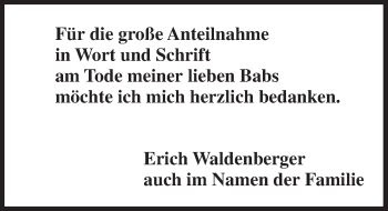 Traueranzeige von Babs Waldenberger von Dinkelsbühl/ Feuchtwangen