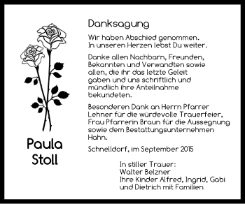 Traueranzeige von Paula Stoll von Dinkelsbühl/ Feuchtwangen