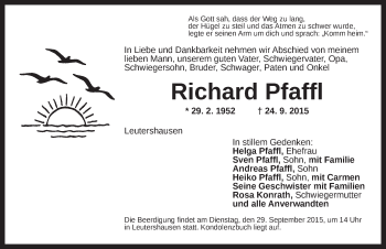 Traueranzeige von Richard Pfaffl von Ansbach