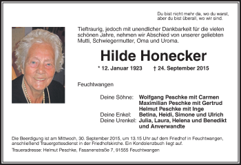 Traueranzeige von Hilde Honecker von Dinkelsbühl/ Feuchtwangen