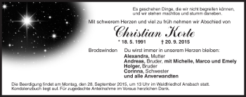 Traueranzeige von Christian Korte von Ansbach