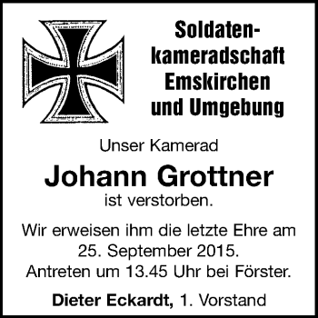 Traueranzeige von Johann Grottner von Neustadt/ Scheinfeld/ Uffenheim