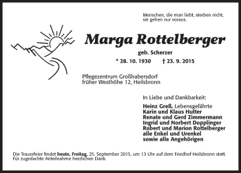 Traueranzeige von Marga Rottelberger von Ansbach