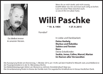 Traueranzeige von Willi Paschke von Dinkelsbühl/ Feuchtwangen