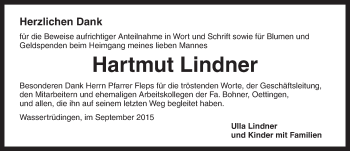 Traueranzeige von Hartmut Lindner von Dinkelsbühl/ Feuchtwangen