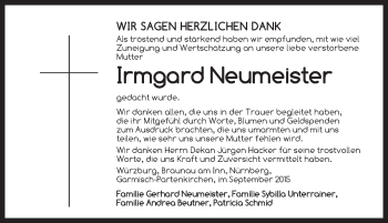 Traueranzeige von Irmgard Neumeister von Dinkelsbühl/ Feuchtwangen