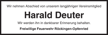 Traueranzeige von Harald Deuter von Dinkelsbühl/ Feuchtwangen